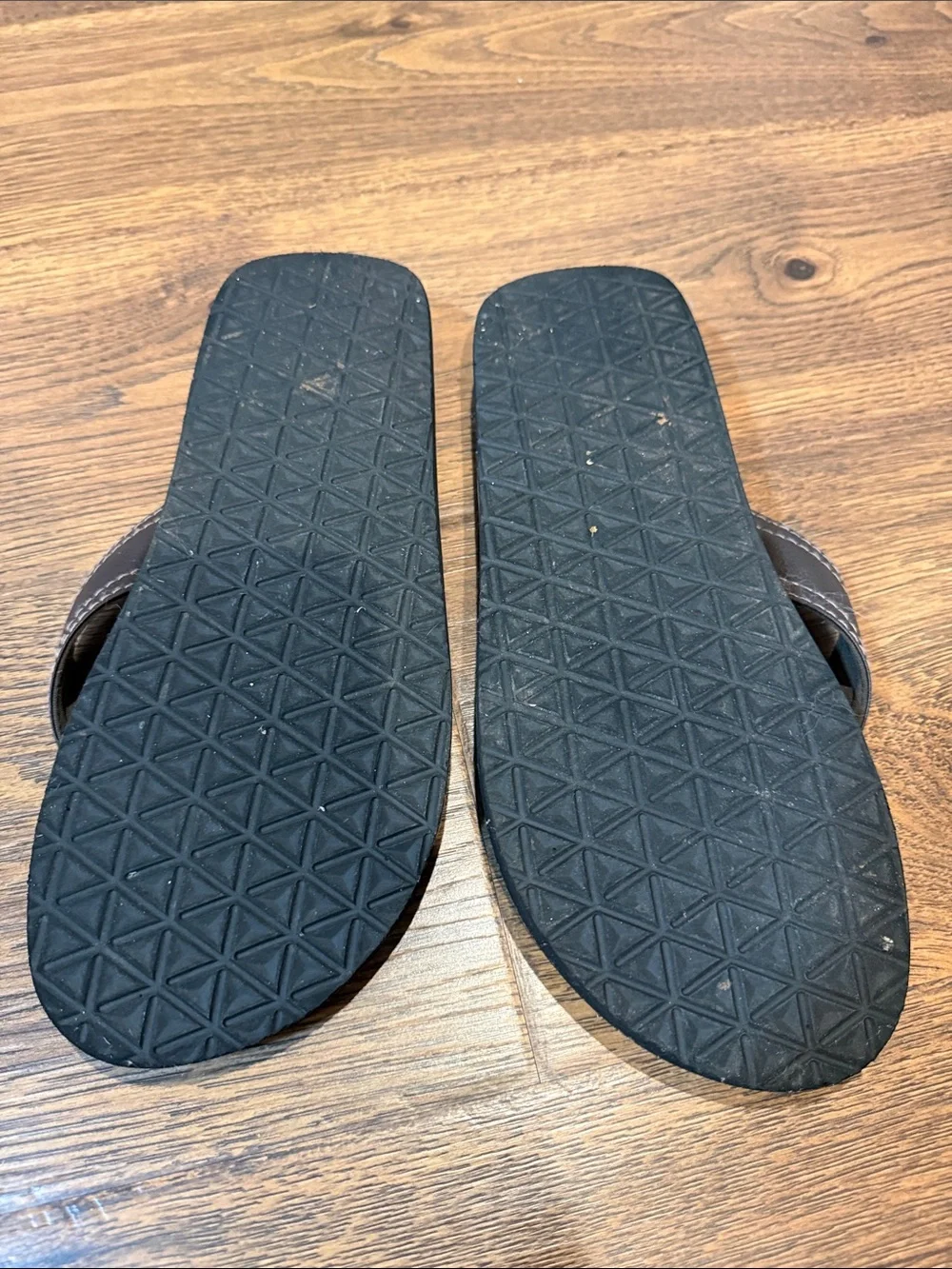 Men's Black Flip Flops with Brown Straps